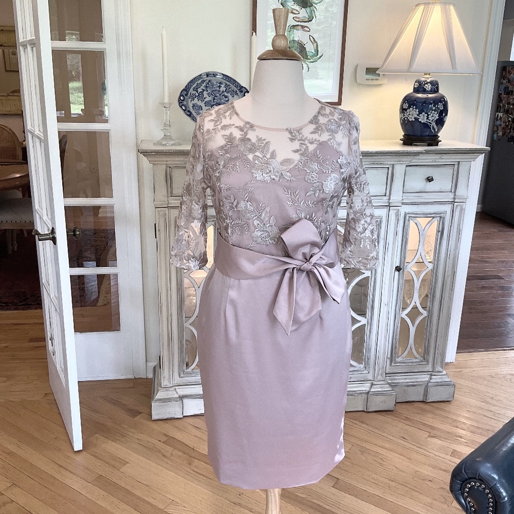 Blush & Pale Mauve Waist Tie Satin Cocktail Evening Dress  NWT